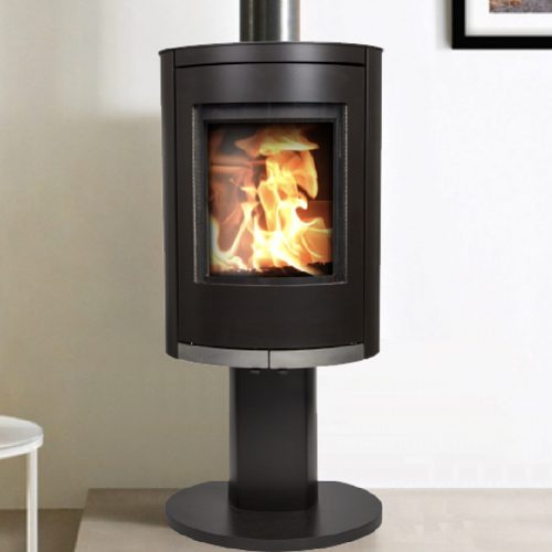 Ovale P 5kw Curved Defra Approved Wood Burning Stove On A Pedestal Stand