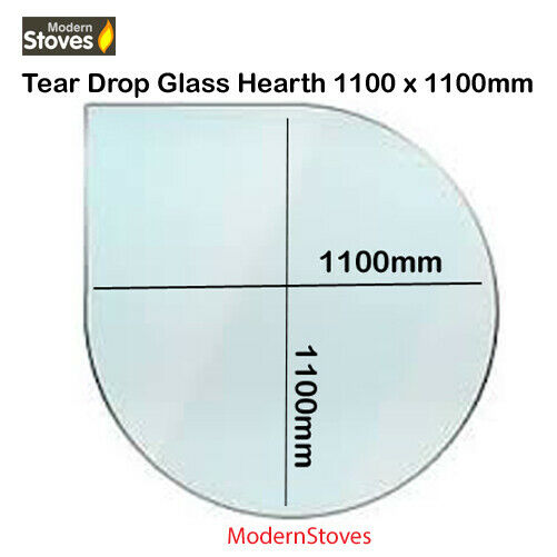 Glass Hearth Tear Drop Shape 1100 x 1100mm, 12mm Toughened Clear Glass